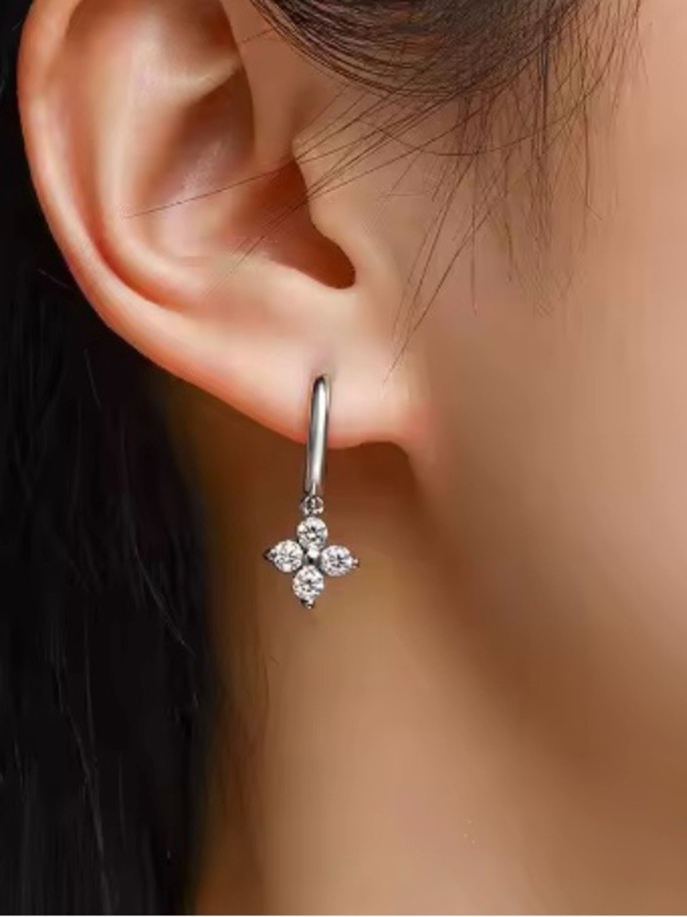 Silver Hoop Earrings with lab created stone Charms